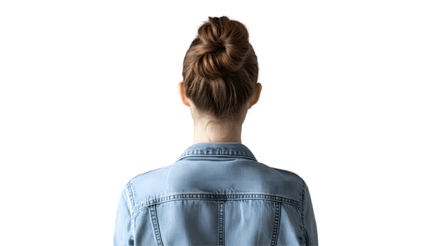 Rear view of a person with a bun hairstyle. png