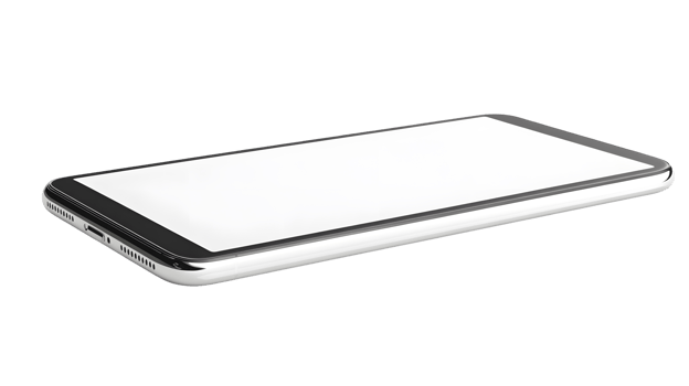 A modern smartphone displayed at an angle. png