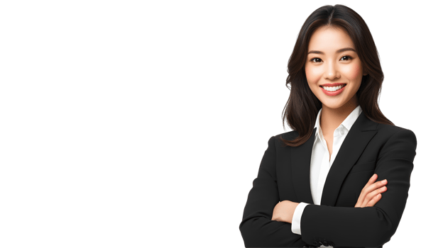 Professional woman in business attire smiling confidently. png