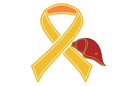 A yellow ribbon with a red heart on it vector