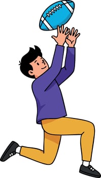 Boy jumping catching football in midair active sport illustration vector