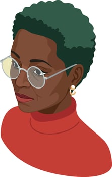 Woman with green curly hair wearing glasses and red turtleneck sweater portrait illustration vector
