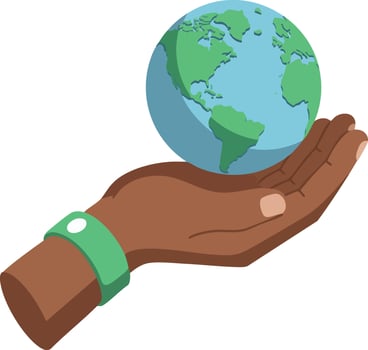 Hand holding Earth globe symbolizing environmental care and global responsibility with green and blue colors illustration vector