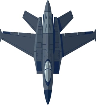 Military fighter jet top view illustration in dark blue and gray color scheme for aviation design projects and technology themes vector
