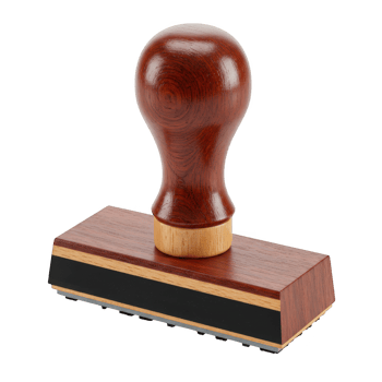 Classic wooden handle rubber stamp with dark wood base isolated on transparent background png