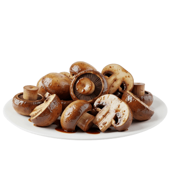 Plate of Sauteed Mushrooms with Dark Sauce png