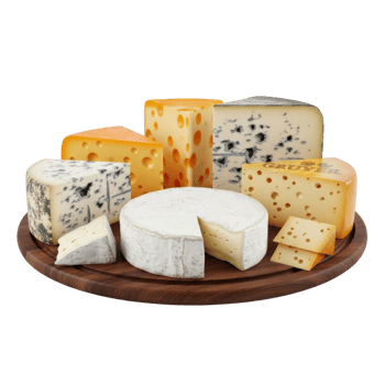 Assortment of Various Cheeses on a Wooden Board png