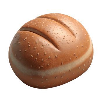 A single golden brown burger bun with sesame seeds on a black background png