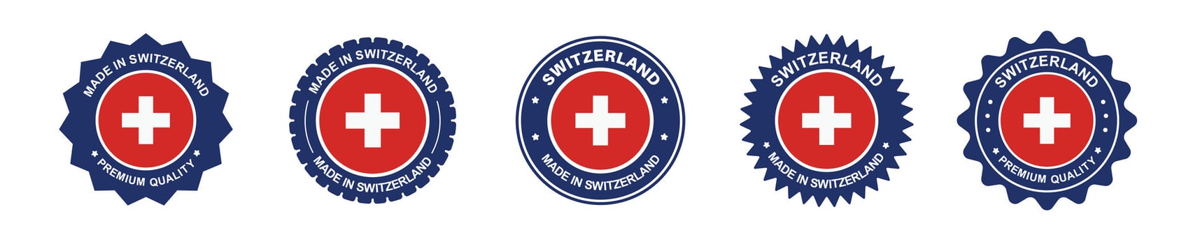 switzerland product labels set. switzerland flag, premium made in switzerland . Labels, seals, stamps, flags, icons vector