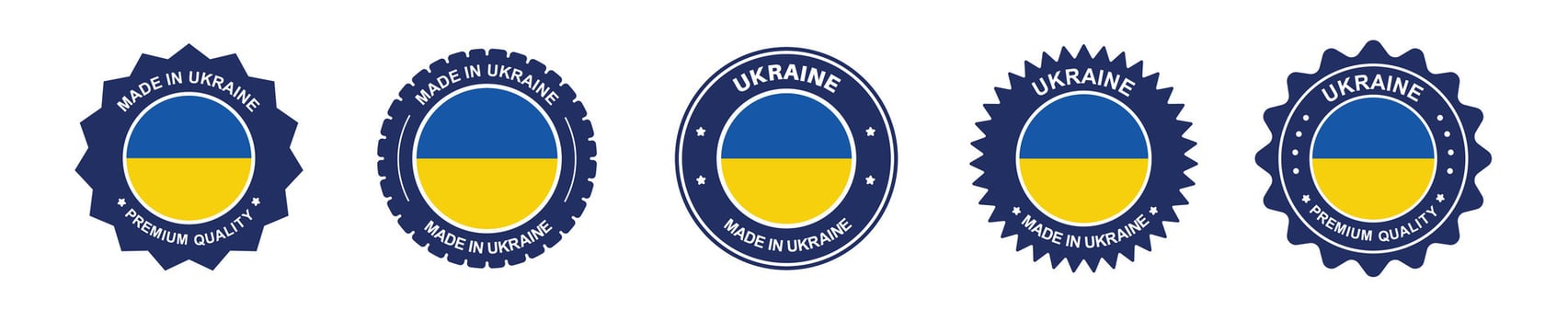 ukraine product label set. ukraine flag, premium made in ukraine . Labels, seals, stamps, flags, icons vector