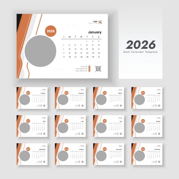 2026 desk calendar template design vector