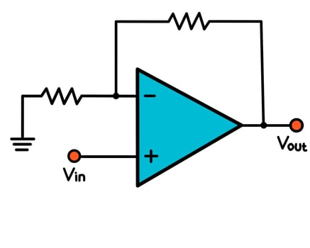 Non-inverting operational amplifier circuit illustrating voltage follower configuration. vector
