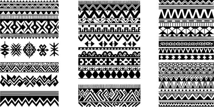 A set of tribal patterns in black and white vector