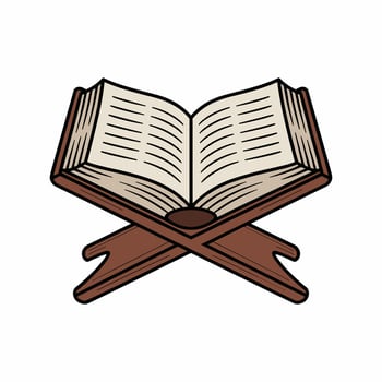 Open Holy Quran Book on Wooden Stand, Islamic Religious Illustration for Ramadan, Prayer, Worship, Education, Muslim Culture, Spiritual, Religious Design. vector
