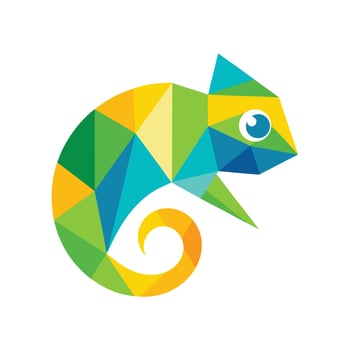 Colorful polygonal chameleon logo illustration with curled tail and geometric design vector