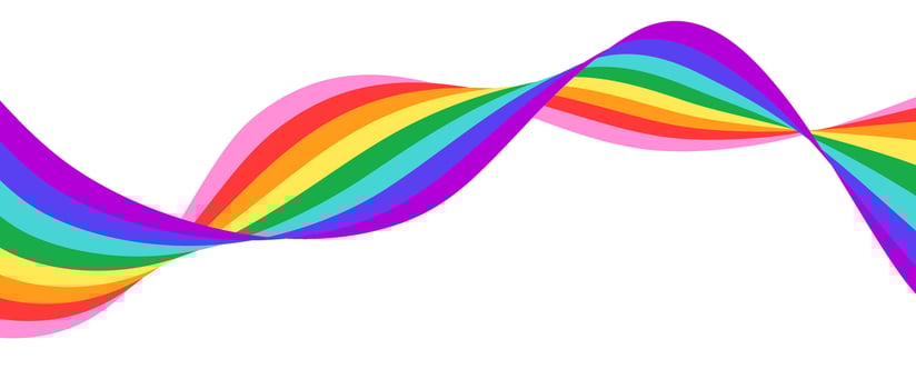 LGBTQ Pride month flag stripe. Rainbow wavy flowing ribbon design element. Rainbow colored wave background template shape for banner, poster, flyer, brochure, booklet, cover. vector