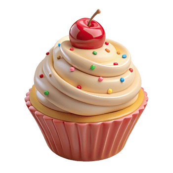Deliciously frosted cupcake with cherry and sprinkles isolated on transparent background png