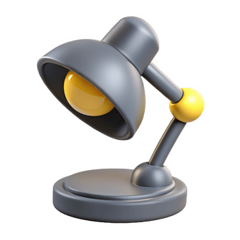 3d rendered gray desk lamp with yellow bulb isolated on transparent background png