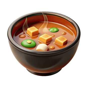 Steaming bowl of miso soup with tofu and green onions isolated on transparent background png