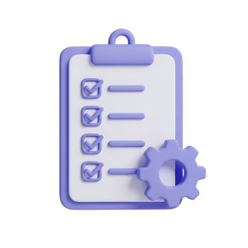 Checklist with a gear icon symbolizing task management isolated on transparent background png