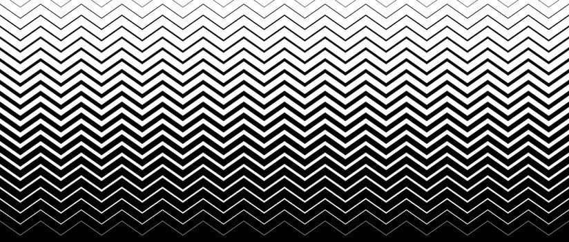 Zigzag line halftone gradation texture. Faded chevron stripe gradient background. Repeating pattern backdrop. Black thin to thick wave stripe backdrop for overlay, print, cover, graphic design vector