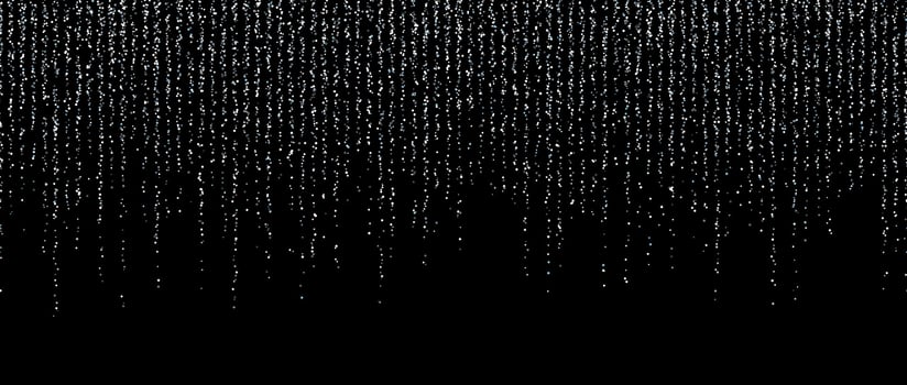 Silver confetti garland on dark background. Falling glitter and sparkle wallpaper. White and grey shining dots repeating pattern. Magic dust sparkling decoration for Christmas. vector