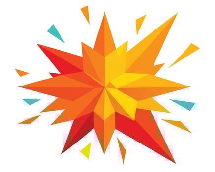 Energetic Abstract Starburst Explosion Vivid Orange and Red Polygonal Design Element for Dynamic Branding - Professional digital artwork with vibrant colors and detailed composition vector