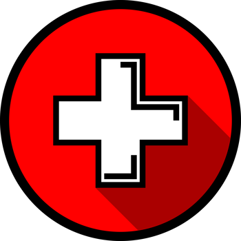 White cross medical on red circle png