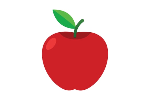 A Single, Vibrant Red Apple with Green Leaf, Isolated on White Background, Symbolizing Health, Knowledge, and Freshness vector