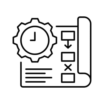 Project Plan Failure Icon. Outline Style Broken Workflow, Delayed Schedule, Incomplete Blueprint, Disrupted Process Management, and Labor Shortage Related Planning Error vector