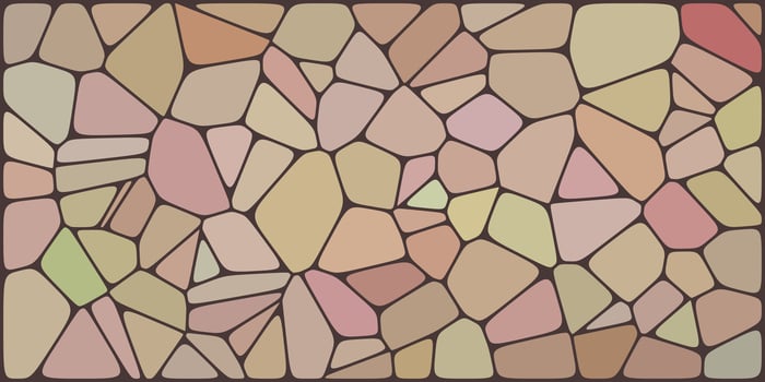 Warm-toned mosaic pattern with irregular stone-like shapes in soft shades of beige, peach, pink, and light green, outlined with dark borders. vector