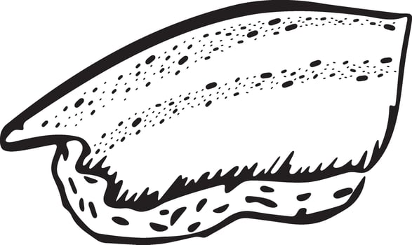 A black and white drawing of a piece of bread vector
