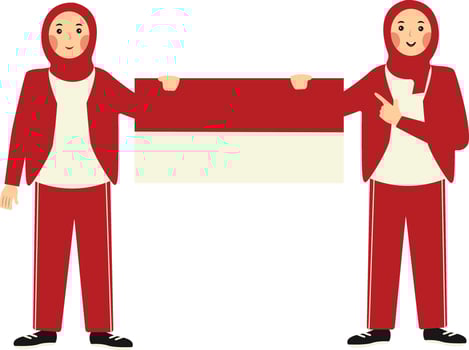 Indonesian Hijab Women Holding Indonesian Flag. vector