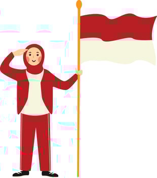 Indonesian Hijab Woman Holding Indonesian Flag with Flat Design vector