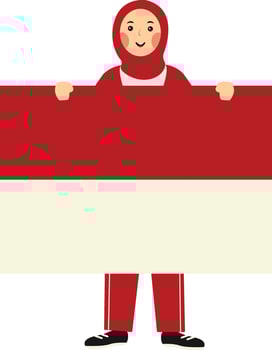 Illustration of Cute Muslim Woman Holding the Indonesian Flag. Independence Day Celebrate. vector