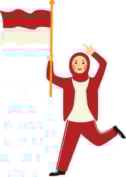 Cute Muslim Woman Holding the Indonesian Flag. Independence Day Celebrate. Isolated on White Background vector