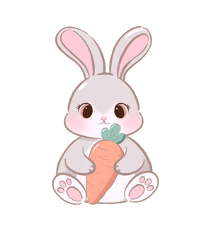 bunny with carrot, cute bunny, kawaii bunny, cartoon bunny illustration flat bunny character clipart png