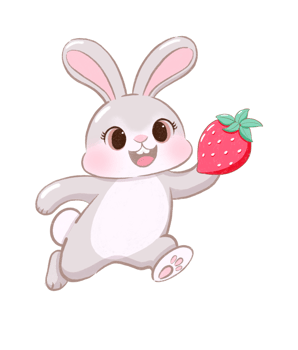 bunny with strawberry, kawaii bunny, cartoon bunny illustration flat bunny character clipart png