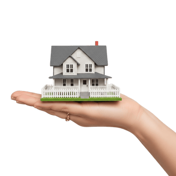 White and Gray House Model in a Woman's Hand isolated on a transparent background miniature house png