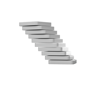 Stack of white rectangular blocks, slightly offset to create a leaning tower effect, 3D Illustration png