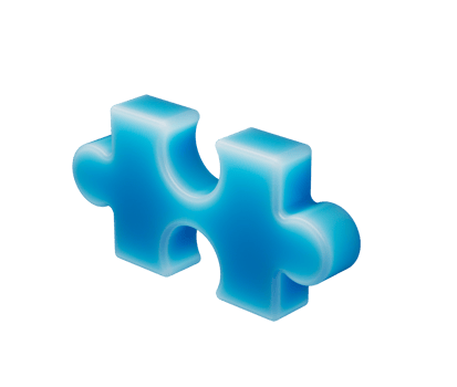 A smooth, glowing blue puzzle piece with a soft, futuristic and elegant appearance, 3d illustration png