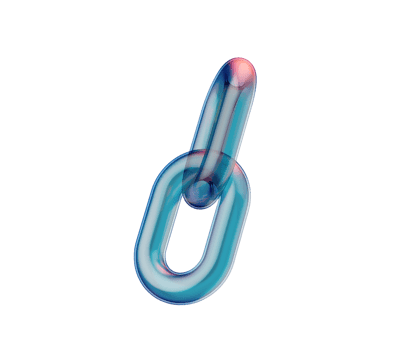 3D Transparent chain link with blue and pink hues, symbolizing connection and unity. 3d illustration png