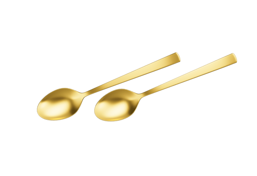 Two golden spoons featuring a smooth curves and straight handle, perfect for dining, 3d illustration png