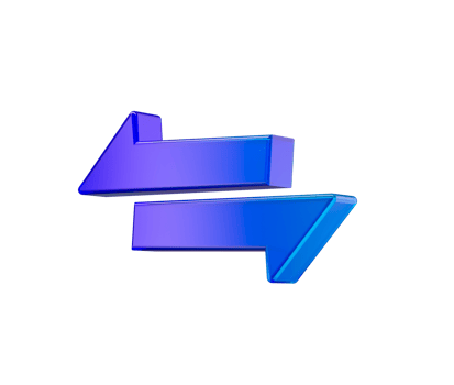 3D Shiny two arrows in purple and blue, pointing left and right. 3D Illustration. png