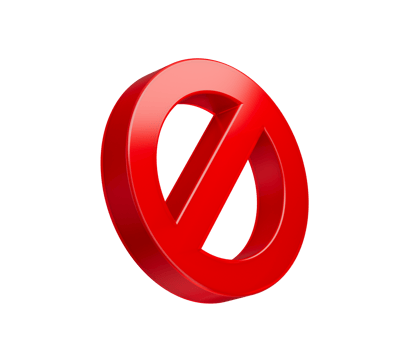 3D Bold red prohibition icon with a diagonal bar, symbolizing restriction or denial. 3d illustration png