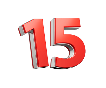 Bold Vibrant Red Number Fifteen Number 15 With Sleek Metallic Gleam On White Background 3D Illustration png