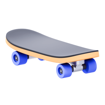 Colorful skateboard with blue wheels png