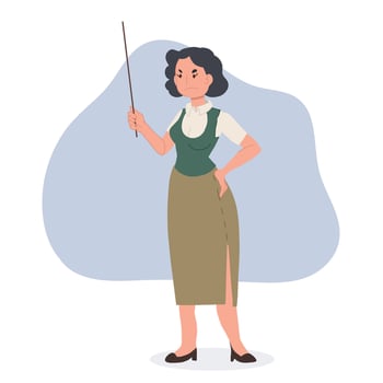 female school teacher is angry.Flat cartoon character illustration vector