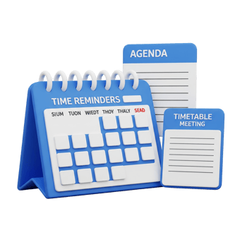 Blue and white calendar with time reminders, agenda, and timetable meeting isolated on transparent background png