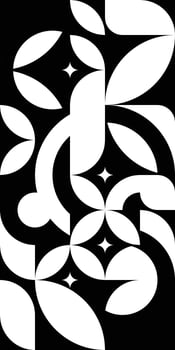Abstract geometric round shapes wallpaper. Black and white composition. Stars and circles pattern, simple shapes create stylization images. Retro poster or cover. Bauhaus background vector